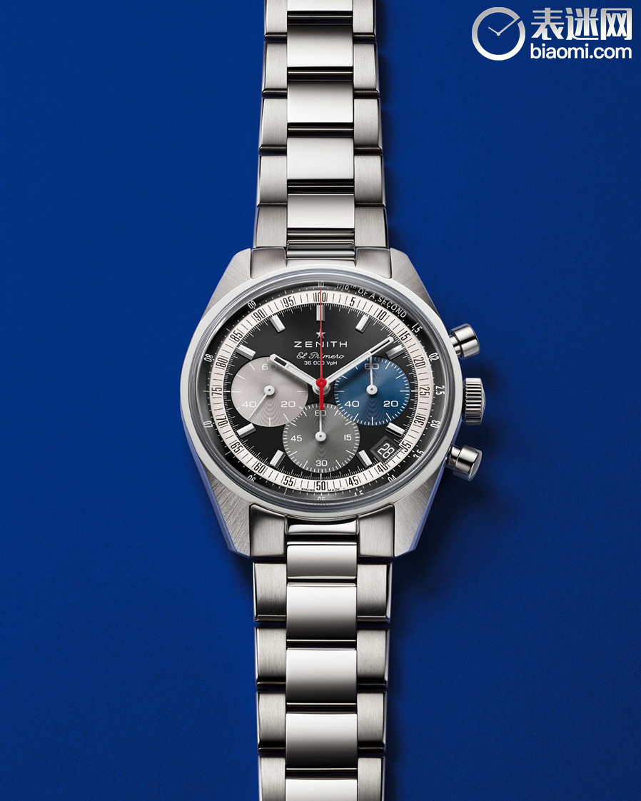ZENITH真力时CHRONOMASTER旗舰系列Original腕表复兴款采用38毫米圆形无表圈的精钢表壳搭配实心链节的精钢表链.jpg